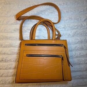 Jessica Simpson Mustard Croc-Embossed Satchel